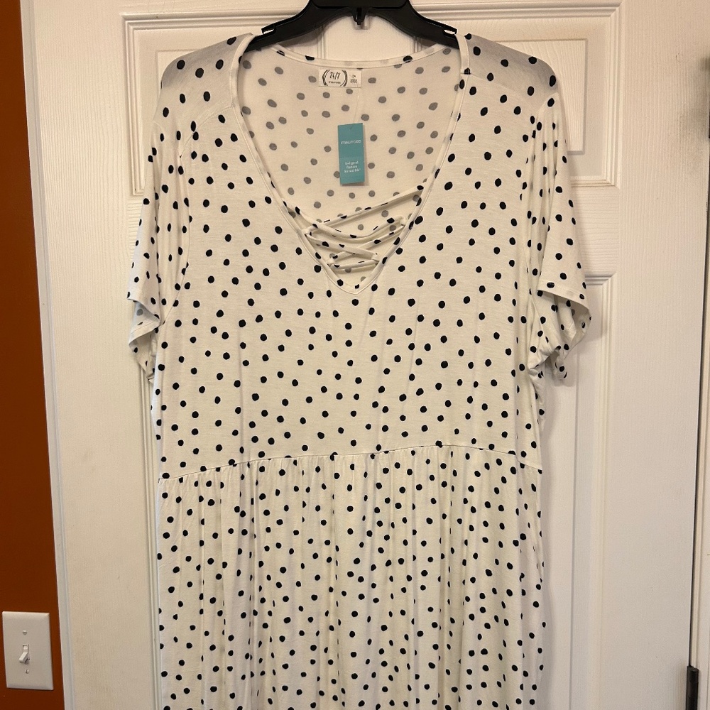 White and black polka dot skater dress midi